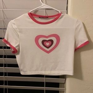 SHEIN pink and white heart cropped T